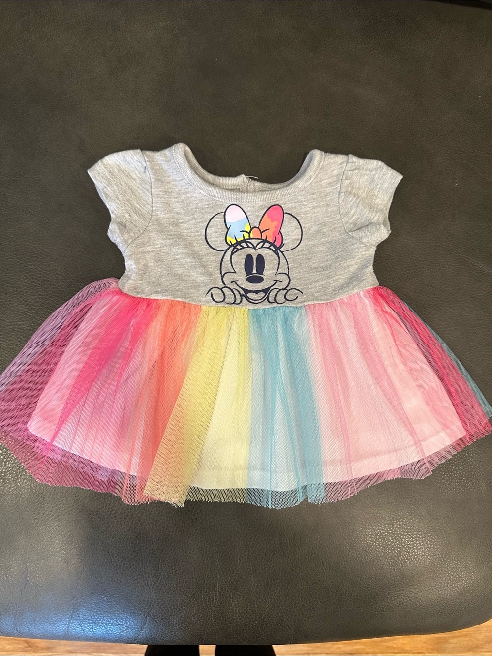 Disney Girls' Gray Minnie Mouse Rainbow Tulle Dress